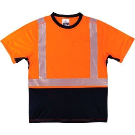 ERGODYNE GloWear 8283BK Lightweight Performance Hi-Vis T-Shirt, Class 2, Black Bottom, L, Orange 23514